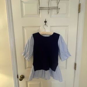 Draper James Navy and White Striped Blouse